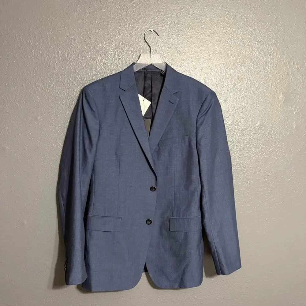 Theory NWT Wellar Washed Blue Tailored Linen Blend Blazer Size 40R